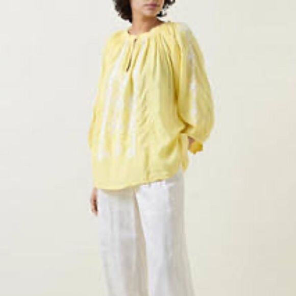 Melissa Odabash Yellow Puff Sleeve Blouse - ONE SIZE - Like New - Picture 1 of 5